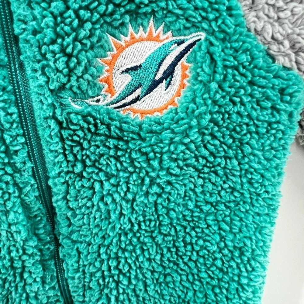 Infant Aqua/Gray NFL Miami Dolphins Game Nap Teddy Fleece Full-Zip Sleeper